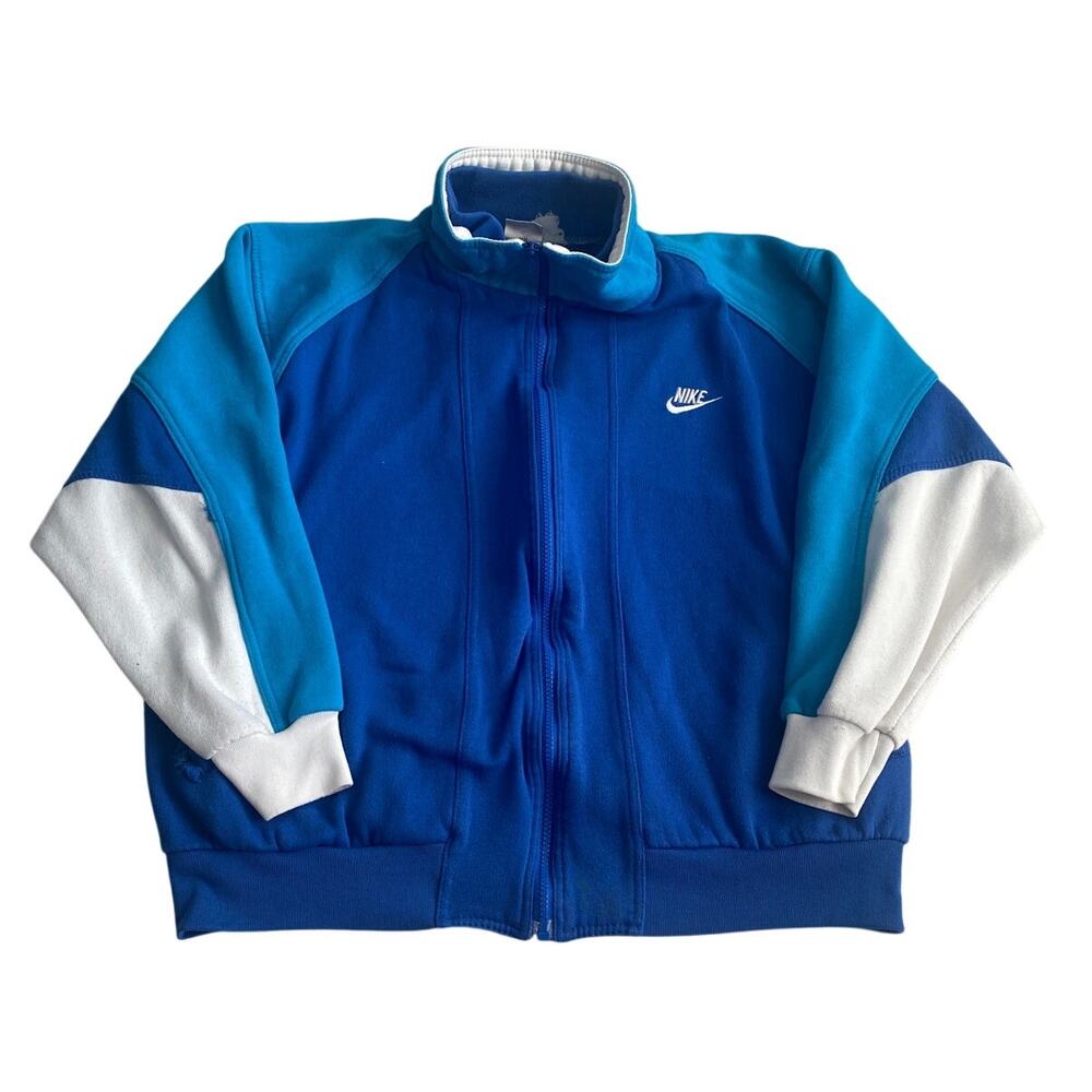 Vintage Nike Men Large Blue White Color Block Track Jacet Zip 90S 80S